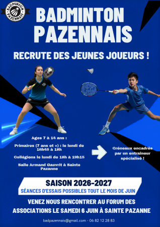 REJOINS L’AVENTURE BADMINTON PAZENNAIS !